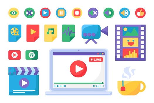 Media Player Icons and Buttons Set Flat Design vector
