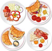 Set of different breakfast dish isolated vector