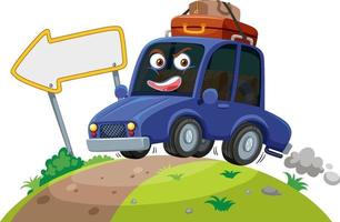 Car travelling on the road with face expression on white background vector