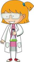 Little scientist doodle cartoon character isolated vector