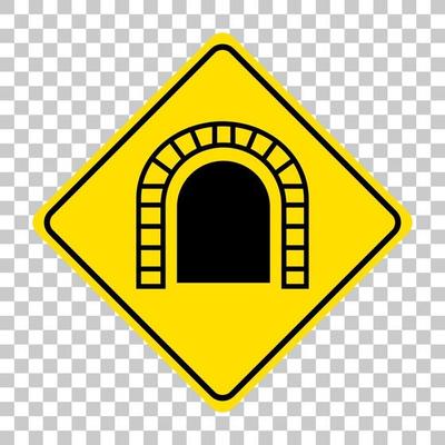 Yellow traffic warning sign on transparent background