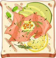 Top view of a bread with smoked salmon vector