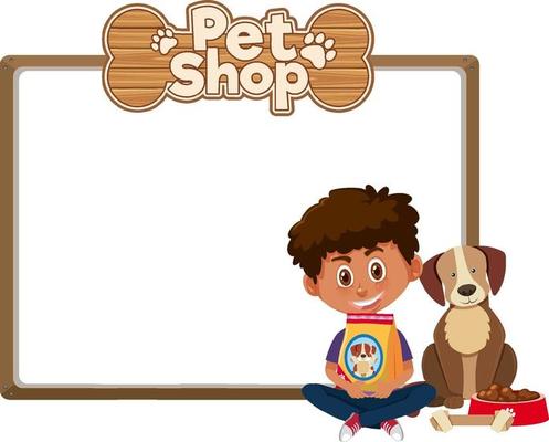 Blank banners with kid and cute dog and pet shop logo isolated on white background