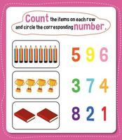 Math count number worksheet vector