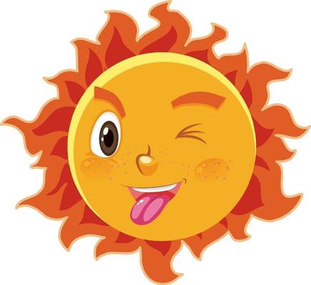 Sun cartoon character with naughty face expression on white background