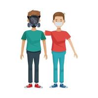 young men with safety masks vector