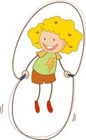 A doodle kid jumping rope cartoon character isolated vector