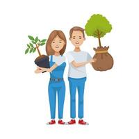 environmentalist couple planting trees vector