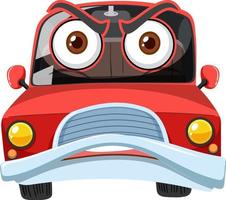 Red vintage car cartoon character with angry face expression on white background vector
