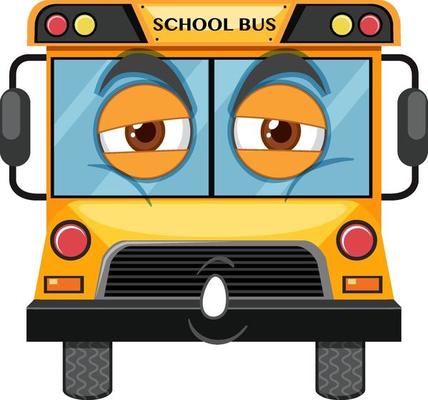 School bus cartoon character with face expression on white background