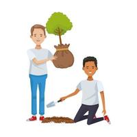 environmentalist men planting avatars characters vector