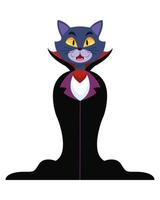 vampiro de halloween con diseño de vector de cara de dibujos animados de gato