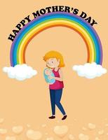 feliz dia de la madre logo en arcoiris con mama y bebe vector