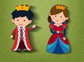 Little king and queen cartoon character on green background vector