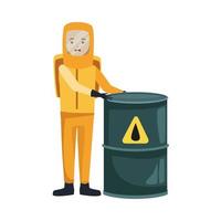 man with biohazard suit and barrel character vector