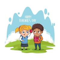 happy teachers day card with students in the field vector