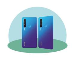 Isolated two blue 3d smartphones vector design