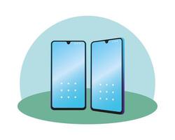 Isolated two 3D smartphones with blue wallpaper vector design