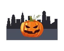 Halloween pumpkin cartoon in city vector design