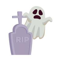 Halloween white ghost cartoon with grave vector design