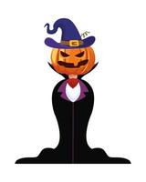 Halloween vampire with pumpkin face and witch hat vector design