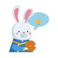 rabbit cartoon with traditional clothes and mooncake vector design