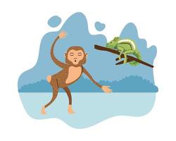 wild chameleon and monkey natural icon vector