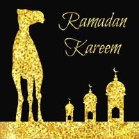 saludo de ramadán dorado con camello vector