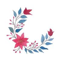 Vector Watercolor Circle Corner Flowers Leaves and Branches