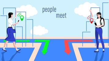 People Meet Using the Navigator App on Their Smartphone vector