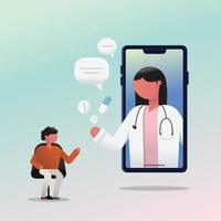 Consultation of Man Patient with doctor via smartphone. vector