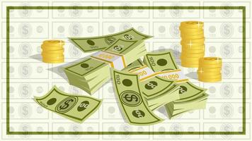 Bundles of 100 Dollar Bills and Stacks of Gold Coins Cartoon vector