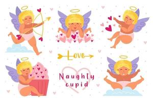 Funny cupids with blond hair and halo set vector