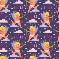 Funny cupid with arrow, bow and halo seamless pattern vector