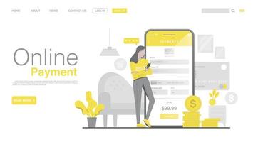 Shopping Online And Online Payment On Website Or Mobile Application. Online Payment Landing page in Flat Style. Color Of The Year 2021. vector