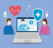 telemedicine technology with doctor in a laptop and people vector