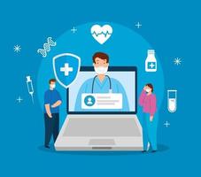 telemedicine technology with doctor in a laptop and people vector