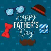 happy fathers day card with hipster accessories decoration vector