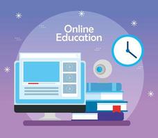 online education technology with computer and icons vector