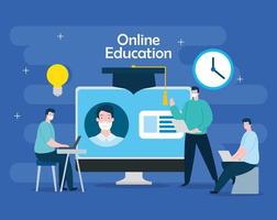 online education technology men with computer vector