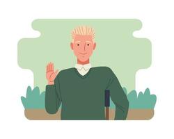man with crutches character vector