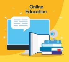 online education technology with computer and icons vector