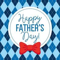 happy fathers day card with bow tie in a round frame vector