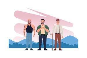 bald, big, and old men characters vector