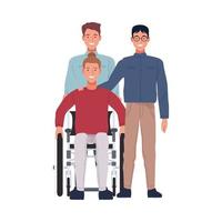 nerd with skinny man and man in wheelchair characters vector