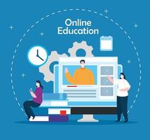 online education technology people with computer vector