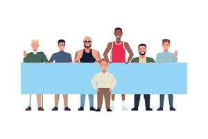 group of diverse and unique men holding a banner vector