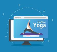 woman practicing yoga online technology vector