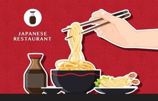 diseño de restaurante de fideos ramen japonés vector