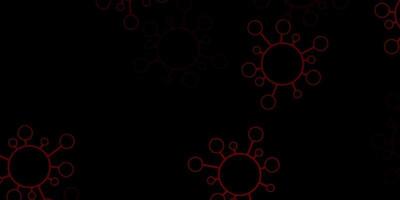 Dark red vector background with covid-19 symbols.